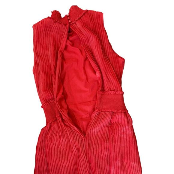 NWOT Nanette Lepore Mock Neck Pleaded Stretchy Waist Jumpsuit Coral Women’s 6 - Picture 8 of 10